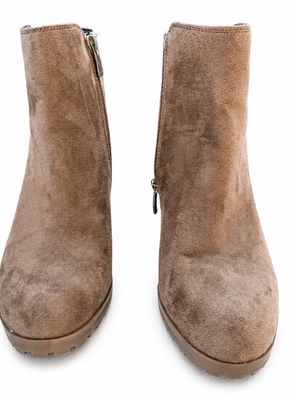 Nine West Taupe Faux Suede Wedge Ankle Booties Side Zip Women 7.5